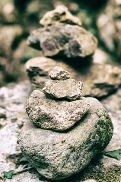 Vertical stone tower big small cobblestone old weathered close-up Foto stock