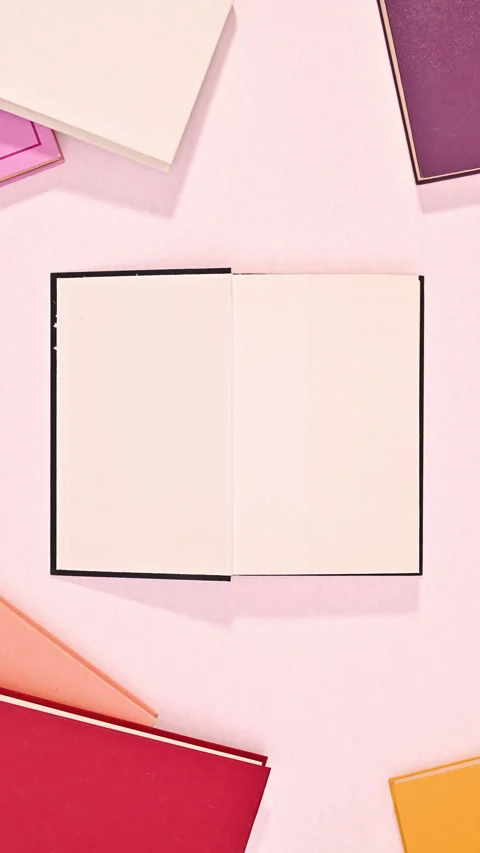 Vertical stop motion with hardcover vintage books appear Stock Footage 280132550