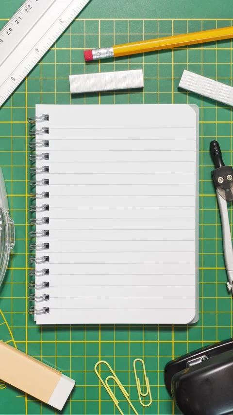 Vertical Stop Motion Notebook On Green Cutting Mat Stock Footage 315080688