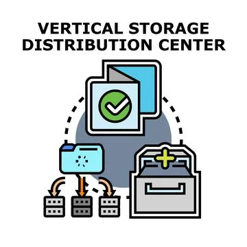 Vertical storage distribution center optimizing data management Stock Illustration