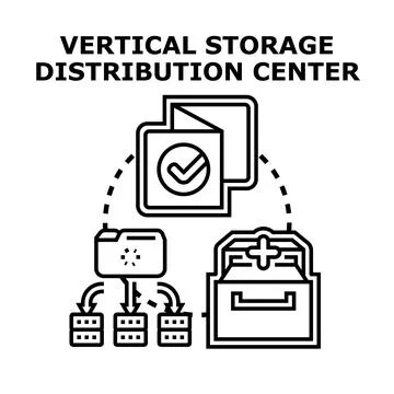 Vertical storage distribution center optimizing data management Stock Illustration