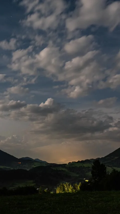 Vertical Storm is coming with dark clouds and lightning in summer Time lapse Stock Footage 292923850
