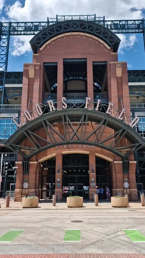 Vertical Street View of Coors Field Baseball Stadium First Base Entrance Stock Footage 343806441