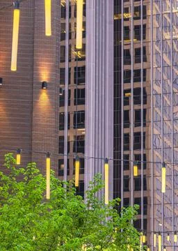 Vertical String lights above the street at Salt Lake City downtown in Utah Stock Photos