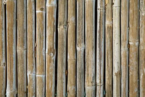Vertical stripe pattern of weathered bamboo fence Stock Photos
