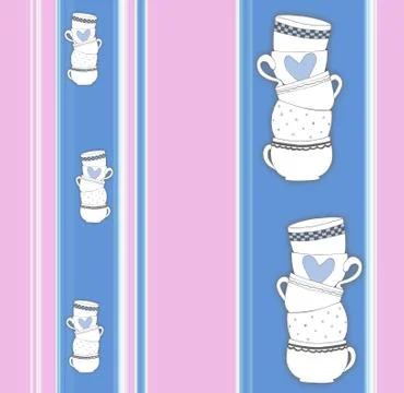 Vertical stripey pattern with stack of towering cups Illustrazione stock