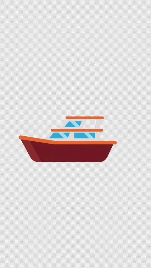 Vertical Stylized 2D Boat Cruising Travel 4K Loop Alpha Video stock 341536650