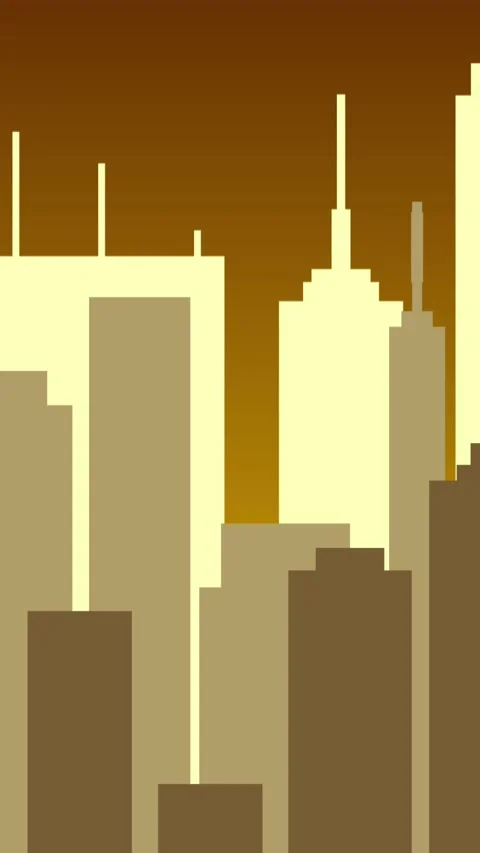 Vertical Stylized 2D City Skyline Parallax Sunset 4K Loop Vidéo 338383215