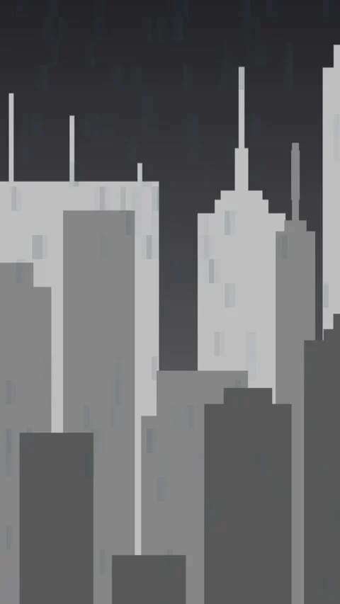 Vertical Stylized 2D City Skyline Parallax Rain 4K Loop Vidéo 338383218
