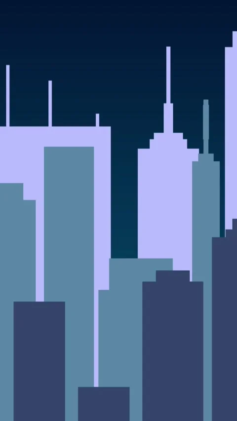 Vertical Stylized 2D City Skyline Parallax Night 4K Loop Vidéo 338383224