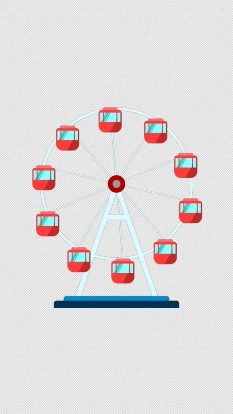 Vertical Stylized 2D Ferris Wheel Rotating 4K Loop Alpha Stock Footage 339374206