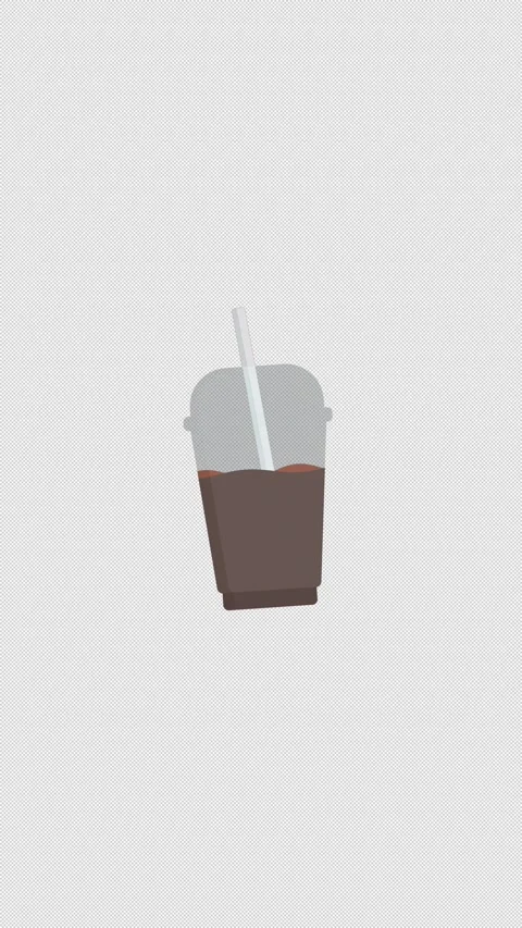 Vertical Stylized 2D Iced Coffee Plastic Cup 4K Loop Alpha Stock Footage 344015664