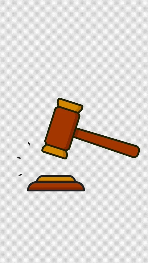 Vertical Stylized 2D Judge Gavel Hammer Striking 4K Loop Stock Footage 339274576