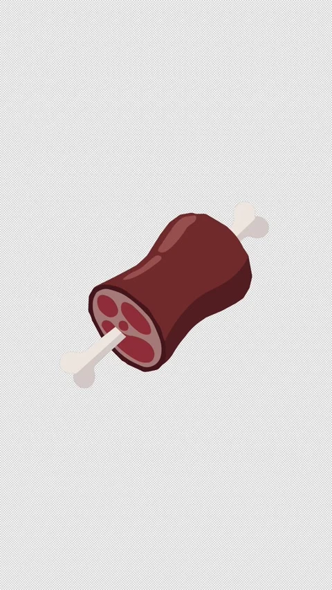 Vertical Stylized 2D Meat On Bone Food Gaming 4K Loop Alpha Stock Footage 340438208