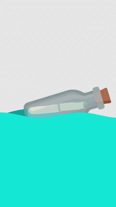 Vertical Stylized 2D Message In A Bottle Floating 4K Alpha Vídeos de archivo 344352666