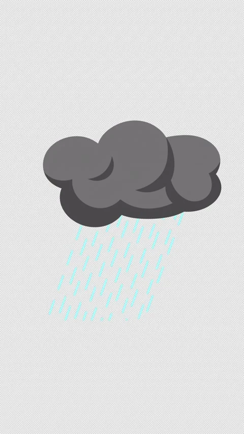 Vertical Stylized 2D Rain Cloud Falling Raindrops 4K Alpha Stock Footage 338441513
