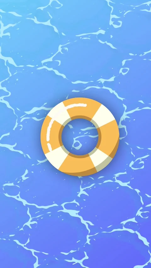 Vertical Stylized 2D Swim Ring Floating Water 4K Summer Stock Footage 339375494