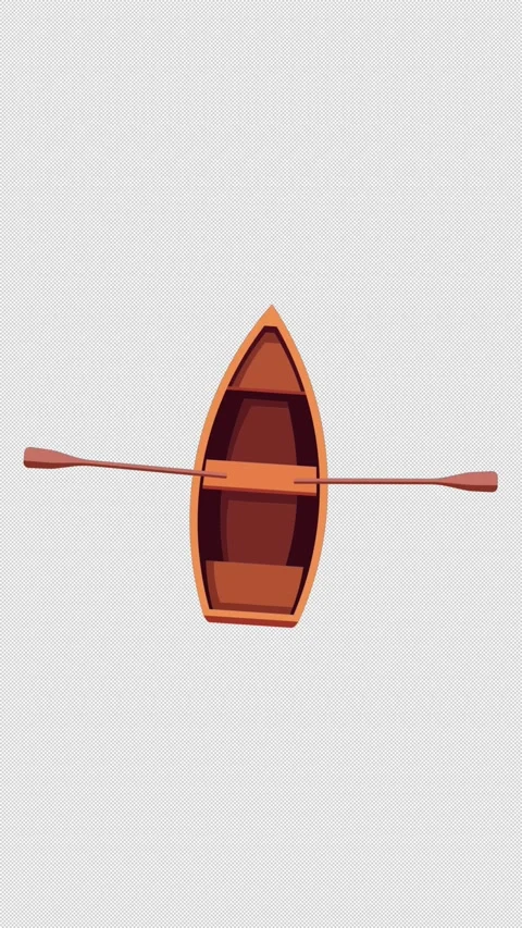 Vertical Stylized 2D Top View Wooden Boat 4K Loop Alpha Stock Footage 339764966