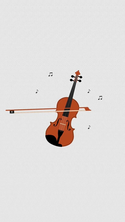 Vertical Stylized 2D Violin Playing Musical Notes 4K Alpha Stock Footage 339374122