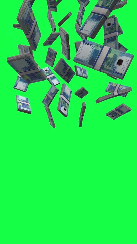 Vertical Sudanese Pound Falling Animation Stacks Of Money on Green Screen Stock Footage 302927206