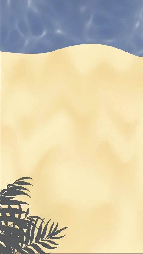 Vertical Summer Beach Sand and Water Background with Palm Leaves Stock Footage 338156077