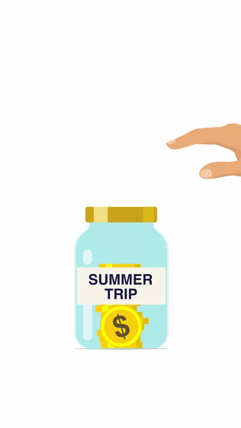 Vertical Summer Trip Savings Jar Animation with Coins Stock-Footage 335896038
