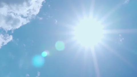 Vertical, Sun Close-up, Bright Shining Sun with Sun Rays Glare Sunlight Few Whit Stock Footage 314098063