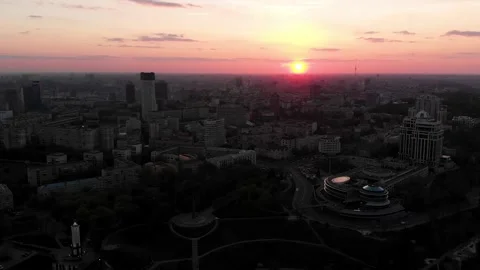 Vertical sunset lift over endless Kyiv cityscape Stock Footage 331888983