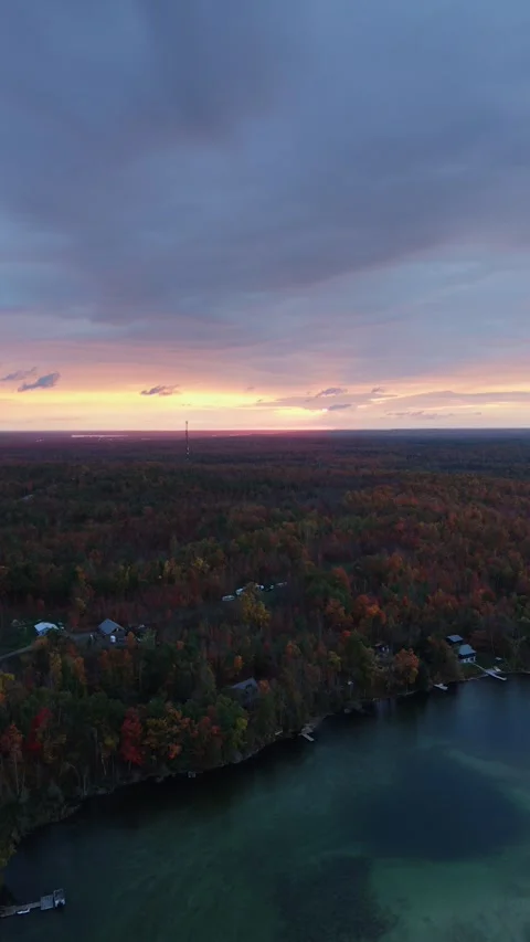 Vertical Sunset Over Forest and River in Rural Ontario Stock Footage 327370687
