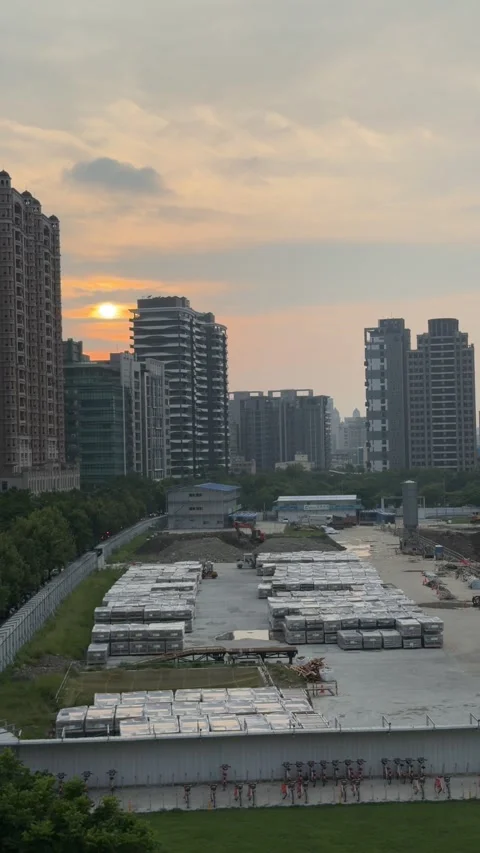 (Vertical) Sunset Over New High-Rise Development in Taiwan Tech Hub Video stock 342118894