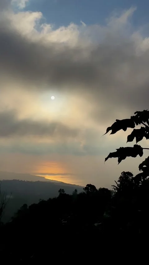Vertical Sunset Shot with Glowing Ocean and Cloud Halo in Bali 動画素材 341808907