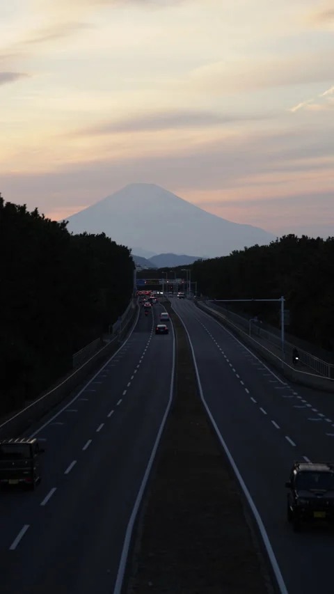 Vertical sunset sky behind Mount Fuji in Japan Video stock 348200239