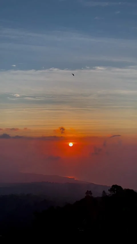 Vertical Sunset View with Glowing Sun Over Coastal Horizon in Bali 動画素材 341809203
