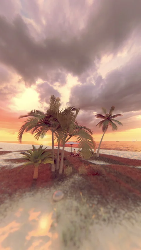 Vertical Sunset View of Tropical Beach Resort with Relaxing Women Stock Footage 339408815