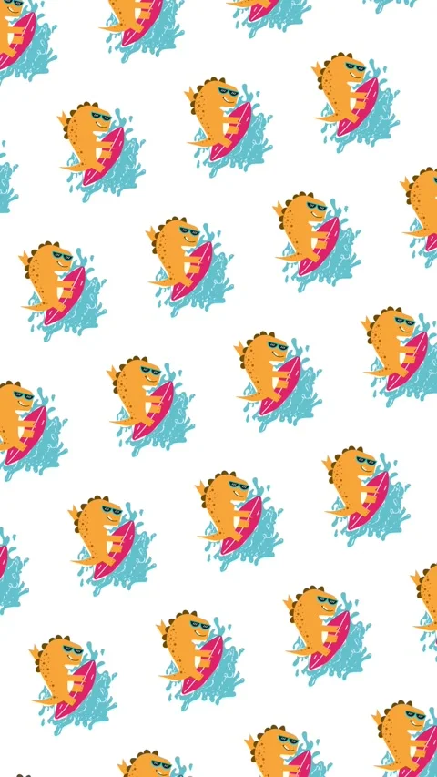 Vertical surfer dinosaur seamless pattern looping animation Stock Footage 343670619