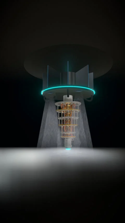 Vertical sweeping diagonal pull-back unveiling a quantum, Vertical 9:16 4K Stock Footage 340409877