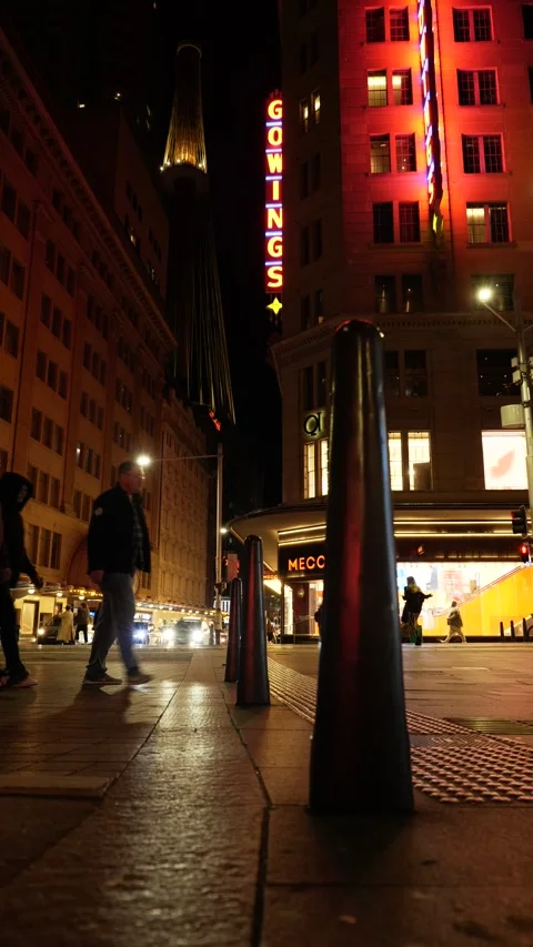 Vertical Sydney city lights in centre of shopping area 6K Stock Footage 310497203