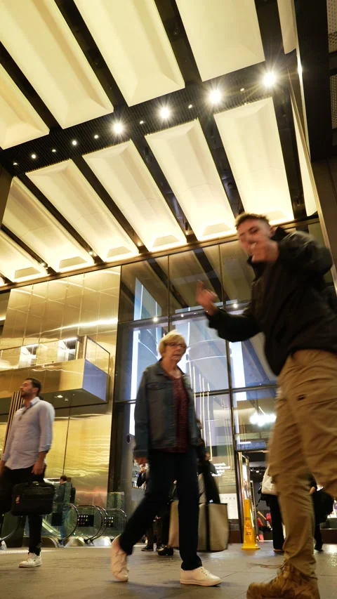 Vertical Sydney crowds outside shop at Wynyard station 6K Video stock 308676057