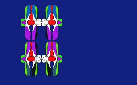 Vertical Symmetrical Abstract Graphic Cluster on Dark Blue Background Stock Illustration
