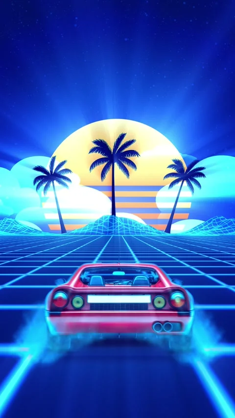 Vertical Synthwave Retro Sport Car Driving Away Background Loop Stock Footage 321940961