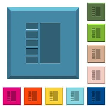 Vertical tabbed layout engraved icons on edged square buttons Stock Illustration