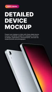 Vertical Tablet Mockup. White Device with Gradient Screen. Social Media Stories Stock Illustration