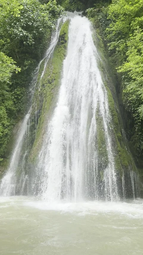 Vertical tall waterfall over mossy cliff, Georgia Stock Footage 345966959