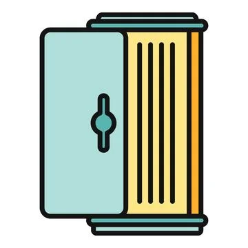 Vertical tanning bed open for sunbath session Stock Illustration