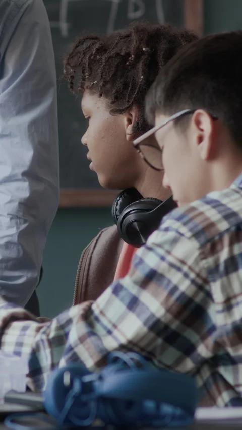 Vertical of Teacher Helping Students at Programming and Engineering Class Stock Footage 284921915