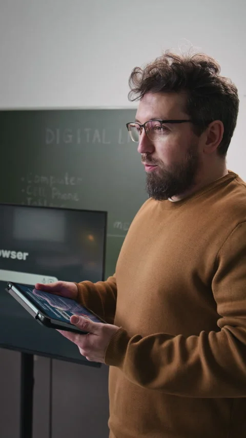 Vertical of Teacher Leading Computer Class Stock Footage 333756143