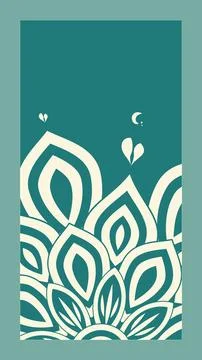 A vertical teal composition features oversized cream leaf and petal outline.. Stock Illustration