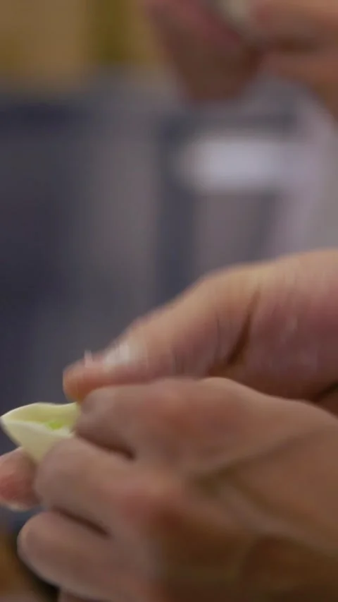 Vertical team of Taiwanese chefs prepares traditional dumplings, Taiwan food. Stock Footage 311817059