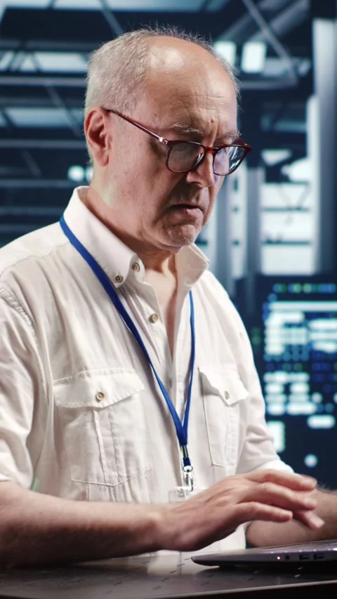 Vertical Technician optimizing data center 스톡 동영상 247622085