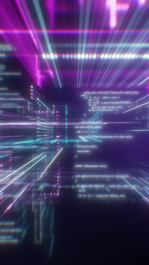 Vertical technology background with abstract digital code motion. Zoom in S.. Stock Footage 279777990